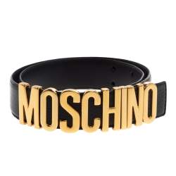Pre Owned Moschino Black Leather Redwall Logo Waist Belt 80CM