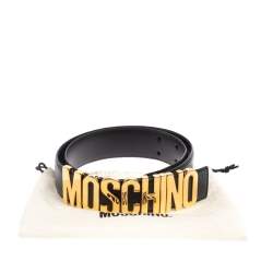 Pre Owned Moschino Black Leather Redwall Logo Waist Belt 80CM