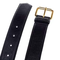 Pre Owned Moschino Black Leather Logo Chain Belt 85CM