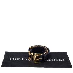 Pre Owned Moschino Black Leather Logo Chain Belt 85CM
