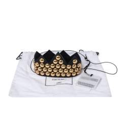 Pre Owned Moschino Black Leather Gold Tone Studded Crown