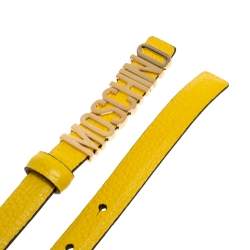 Pre Owned Moschino Yellow Textured Leather Logo Slim Waist Belt 95CM