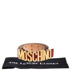 Pre Owned حزام موسكينو إبزيم شعار الماركة كلاسيكي جلد لامع أحمر 95 سم