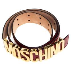 Pre Owned حزام موسكينو إبزيم شعار الماركة كلاسيكي جلد لامع أحمر 95 سم