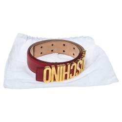 Pre Owned Moschino Red Leather Classic Logo Belt 95CM