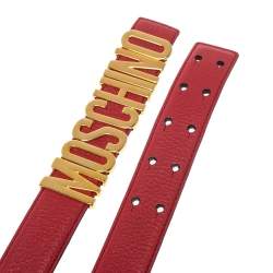 Pre Owned Moschino Red Leather Classic Logo Belt 95CM