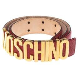 Pre Owned Moschino Red Leather Classic Logo Belt 95CM