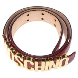 Pre Owned Moschino Red Leather Classic Logo Belt 95CM