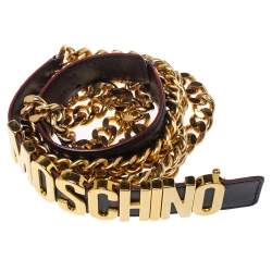 Pre Owned Moschino Black Leather 30th Anniversary Chain Belt 90CM
