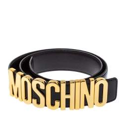 Pre Owned Moschino Black Leather Redwall Logo Waist Belt 80CM