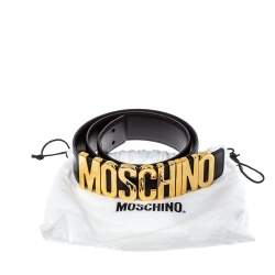 Pre Owned Moschino Black Leather Redwall Logo Waist Belt 80CM