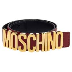 Pre Owned Moschino Red Glossy Leather Classic Logo Belt 80CM