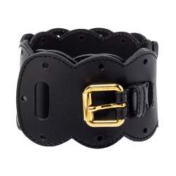 Pre Owned Moschino Black Leather Scallop Waist Belt 75CM