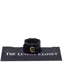 Pre Owned Moschino Black Leather Scallop Waist Belt 75CM