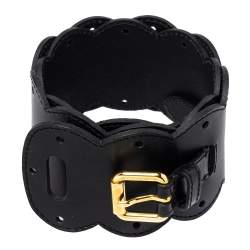 Pre Owned Moschino Black Leather Scallop Waist Belt 75CM