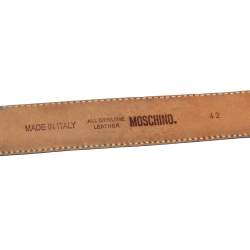 Pre Owned Moschino White Grained Leather Classic Logo Belt 85CM
