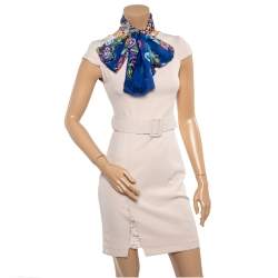 Pre Owned Moschino Blue Badge Print Sheer Silk Stole