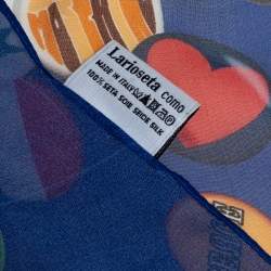 Pre Owned Moschino Blue Badge Print Sheer Silk Stole