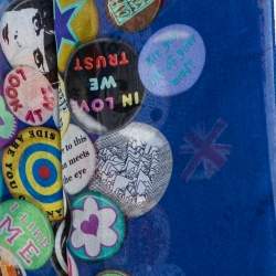 Pre Owned Moschino Blue Badge Print Sheer Silk Stole