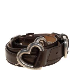 Pre Owned Moschino Metallic Brown Leather Heart Buckle Belt