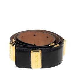 Pre Owned Moschino Black Redwall Leather Logo Bar Belt 90CM