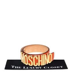 Pre Owned Moschino Orange Grained Leather Classic Logo Belt 95 CM