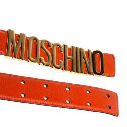 Pre Owned Moschino Orange Grained Leather Classic Logo Belt 95 CM