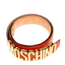 Pre Owned Moschino Orange Grained Leather Classic Logo Belt 95 CM