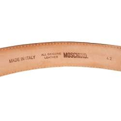 Pre Owned Moschino Orange Grained Leather Classic Logo Belt 95 CM