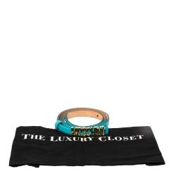 Pre Owned Moschino Blue Leather Logo Slim Belt 100 CM