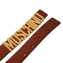 Pre Owned Moschino Orange Leather Classic Logo Belt 85CM