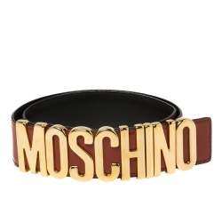 Pre Owned Moschino Orange Leather Classic Logo Belt 85CM