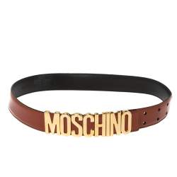 Pre Owned Moschino Orange Leather Classic Logo Belt 85CM