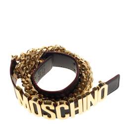Pre Owned Moschino Black Leather 30th Anniversary Chain Belt 90CM
