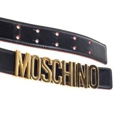 Pre Owned Moschino Black Leather 30th Anniversary Chain Belt 90CM