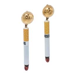 Pre Owned Moschino Gold Tone It's Lit Cigarette Clip-On Earrings