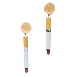 Pre Owned Moschino Gold Tone It's Lit Cigarette Clip-On Earrings
