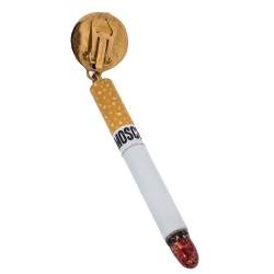 Pre Owned Moschino Gold Tone It's Lit Cigarette Clip-On Earrings