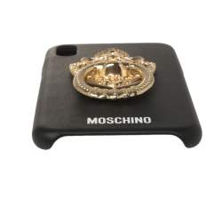 Moschino Black Leather Lion Head Handle iPhone XS Max Case
