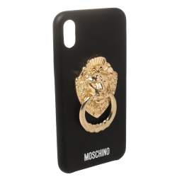 Moschino Black Leather Lion Head Handle iPhone XS Max Case