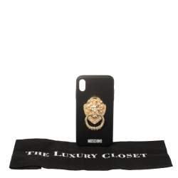 Moschino Black Leather Lion Head Handle iPhone XS Max Case