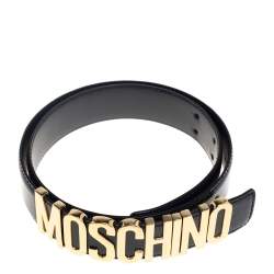 Pre Owned Moschino Black Glossy Leather Classic Logo Belt 85CM