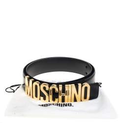 Pre Owned Moschino Black Glossy Leather Classic Logo Belt 85CM