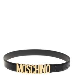 Pre Owned Moschino Black Glossy Leather Classic Logo Belt 85CM
