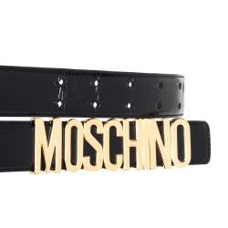 Pre Owned Moschino Black Glossy Leather Classic Logo Belt 85CM
