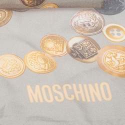 Moschino Grey Gold Button Print Silk Stole