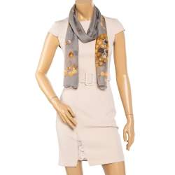 Moschino Grey Gold Button Print Silk Stole