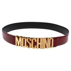 Pre Owned Moschino Red Glossy Leather Classic Logo Belt 100 CM