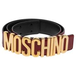 Pre Owned Moschino Red Glossy Leather Classic Logo Belt 100 CM
