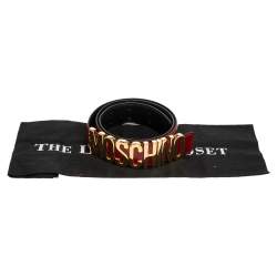 Pre Owned Moschino Red Glossy Leather Classic Logo Belt 100 CM